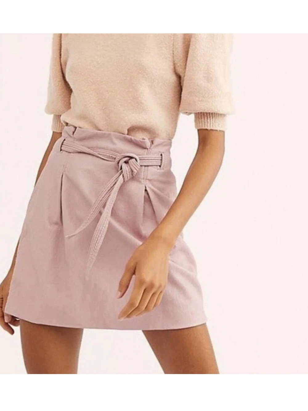 New Free People Payton Paperbag Mini Pink Skirt Faux Leather sz 4